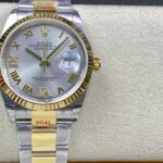 Super Clone Rolex Datejust Silver Roman Diamond Dial 126233-0032 36 mm — dial close-up