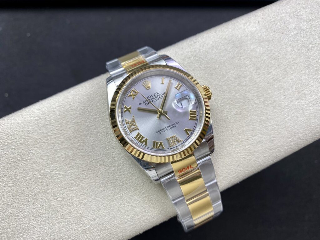 Super Clone Rolex Datejust Silver Roman Diamond Dial 126233-0032 36 mm — side profile