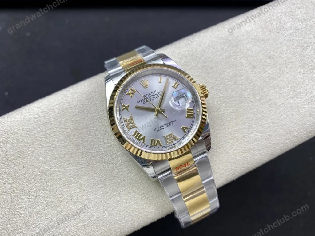 Super Clone Rolex Datejust Silver Roman Diamond Dial 126233-0032 36 mm — side profile