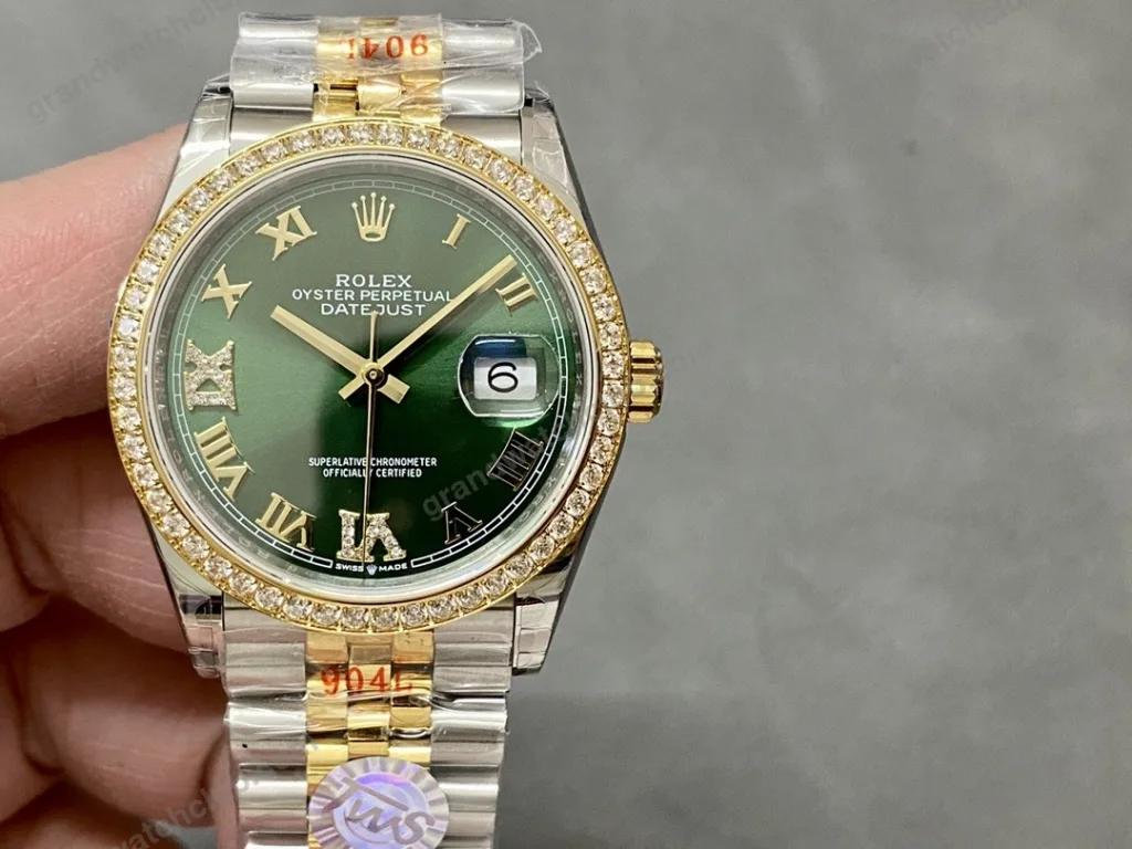 Super Clone Rolex Datejust Slate Diamond Dial 126283RBR-0011 36 mm — dial close-up