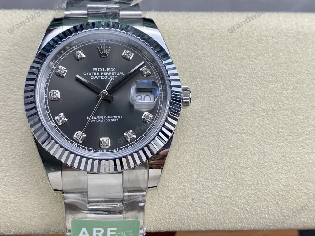 Super Clone Rolex Datejust Slate Diamond Dial 126334-0005 41 mm — dial close-up