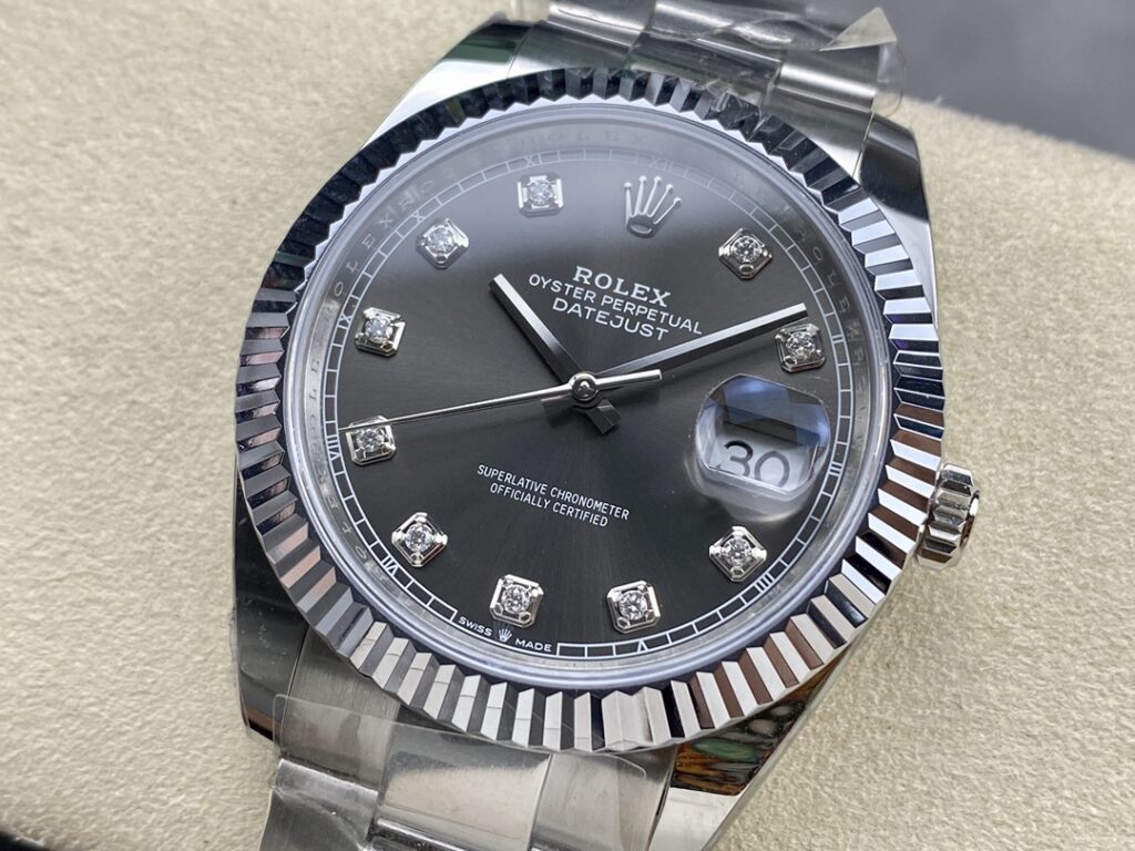 Super Clone Rolex Datejust Slate Diamond Dial 126334-0005 41 mm — case and bezel