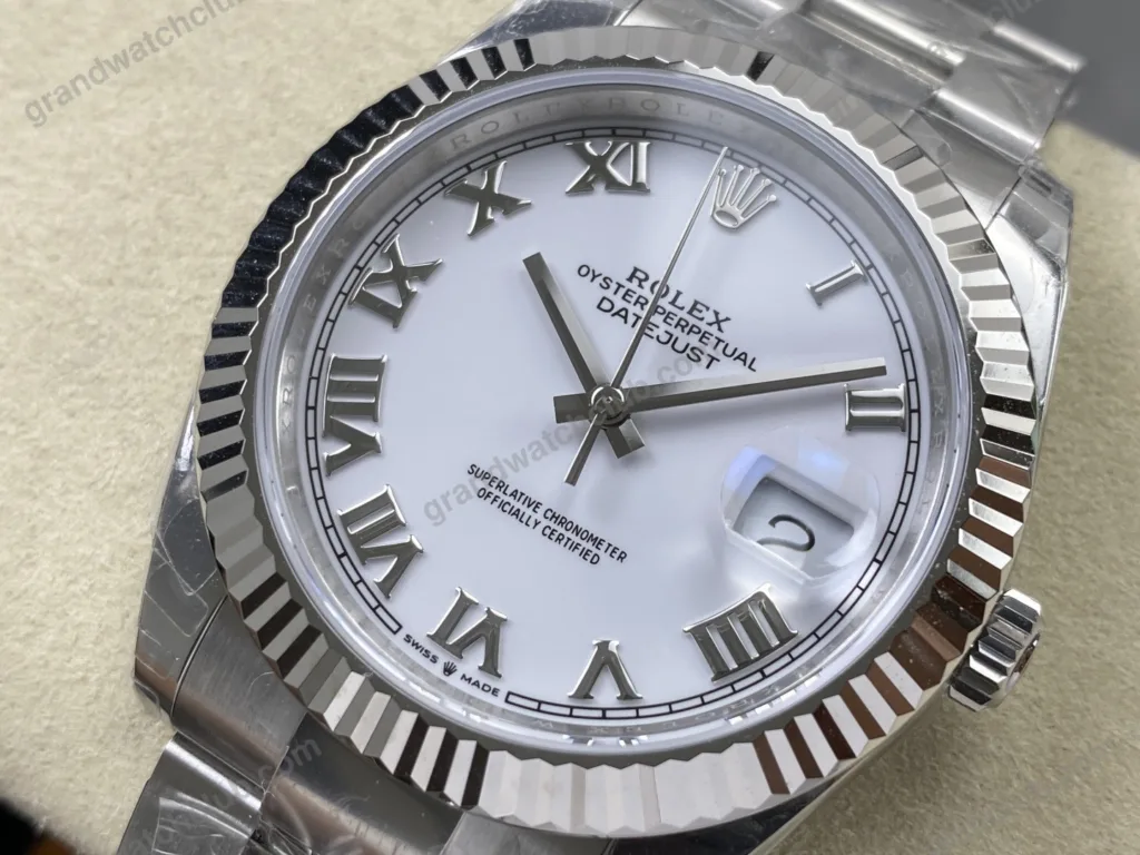 Super Clone Rolex Datejust White Roman Dial 126334-0023 41 mm — case and bezel