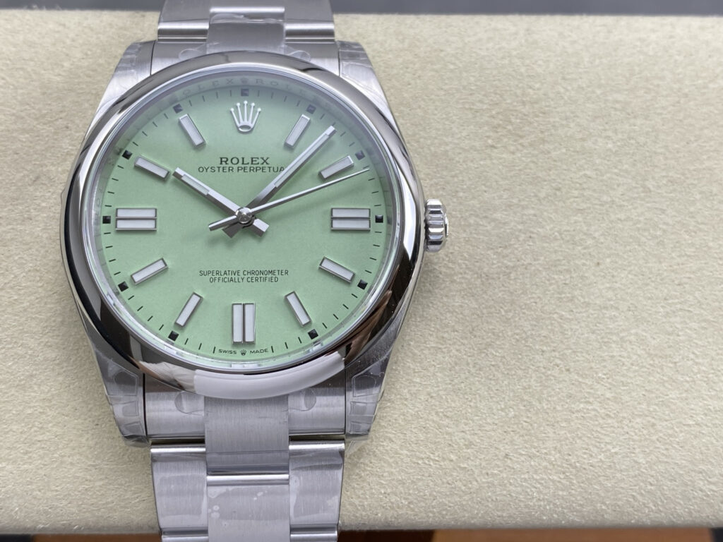 Super Clone Rolex Oyster Perpetual 277200 Pistachio Dial — dial close-up