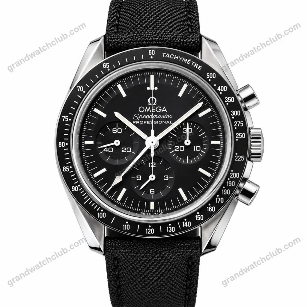 Super Clone Omega Speedmaster Moonwatch Professional 42mm Black Dial Black Fabric Strap – Swiss SuperClone