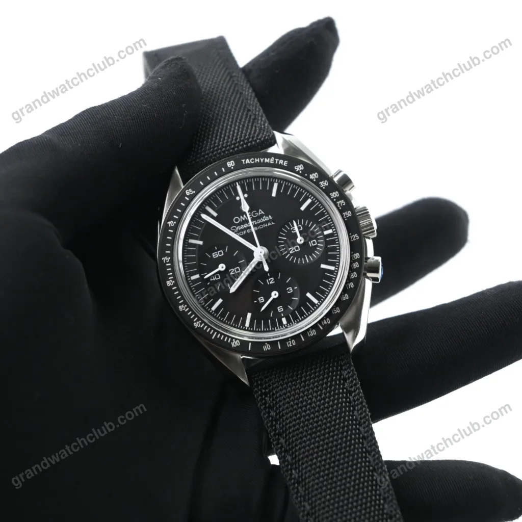 Super Clone Omega Speedmaster Moonwatch Professional 42mm Black Dial Black Fabric Strap – Swiss SuperClone