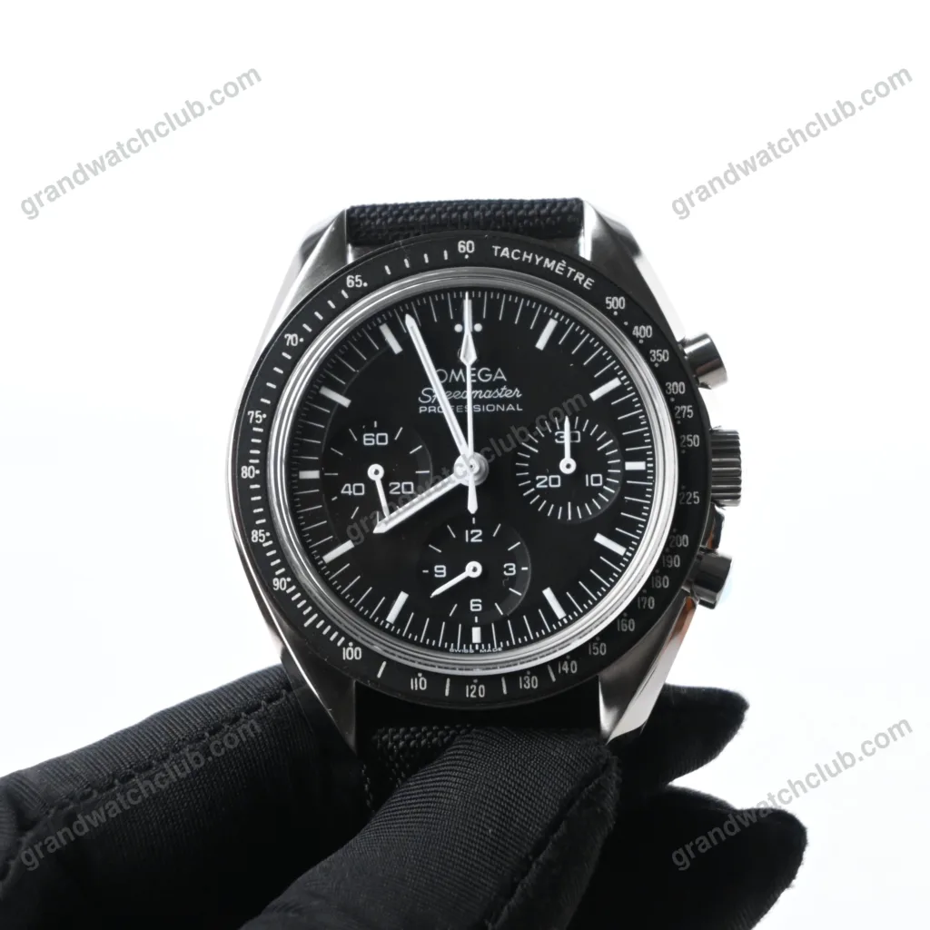 Super Clone Omega Speedmaster Moonwatch Professional 42mm Black Dial Black Fabric Strap – Swiss SuperClone