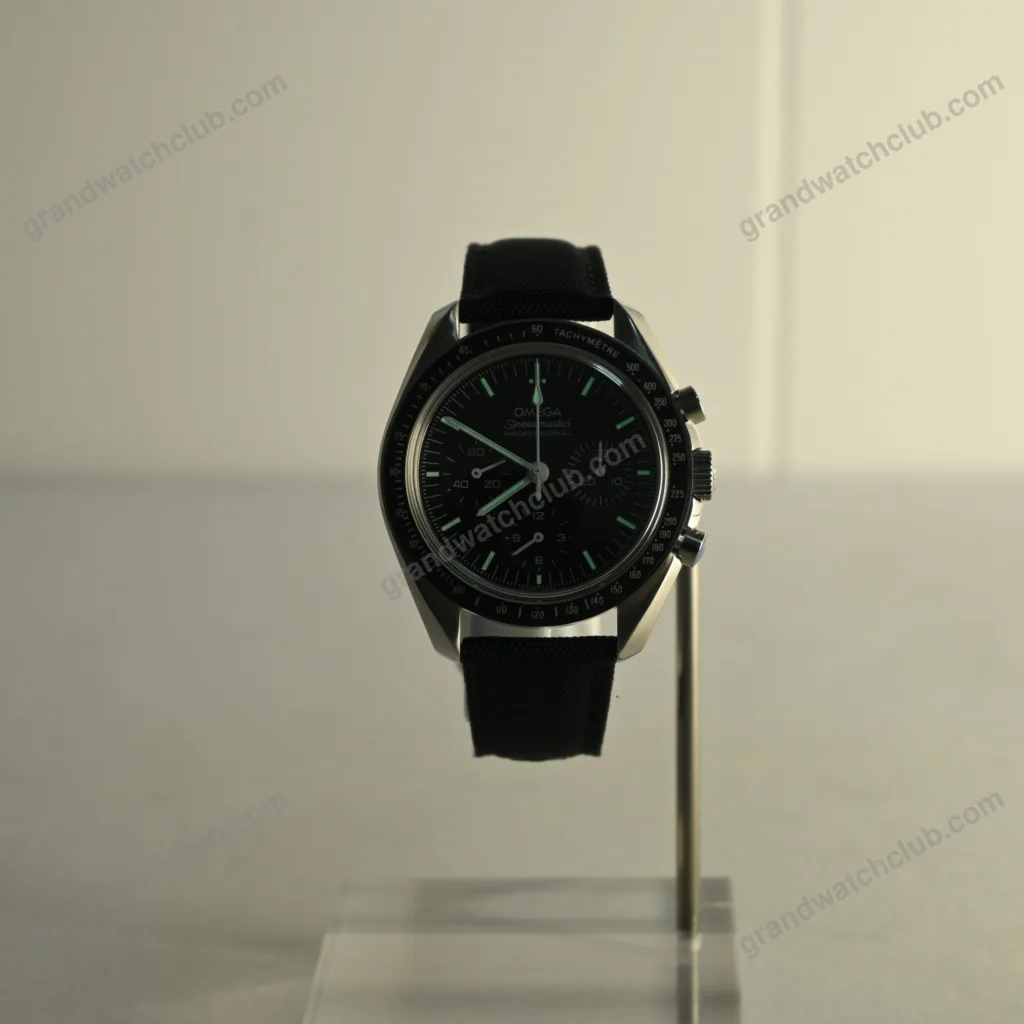 Super Clone Omega Speedmaster Moonwatch Professional 42mm Black Dial Black Fabric Strap – Swiss SuperClone