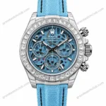 Super Clone Rolex Cosmograph Daytona Artisans de Genève Blue Skeleton Diamond Bezel 116520 – Swiss SuperClone