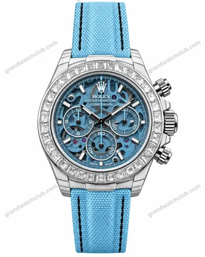 Super Clone Rolex Cosmograph Daytona Artisans de Genève Blue Skeleton Diamond Bezel 116520 – Swiss SuperClone