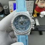 Super Clone Rolex Cosmograph Daytona Artisans de Genève Blue Skeleton Diamond Bezel 116520 – Swiss SuperClone - photo 5