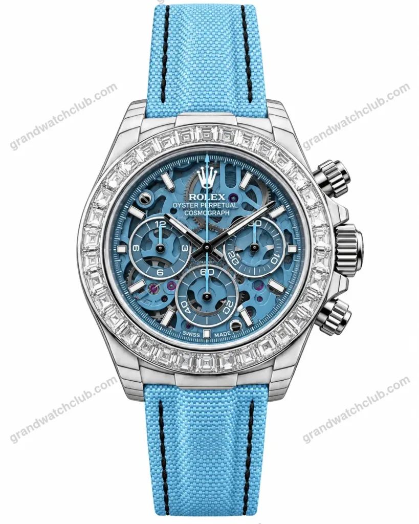 Super Clone Rolex Cosmograph Daytona Artisans de Genève Blue Skeleton Diamond Bezel 116520 – Swiss SuperClone
