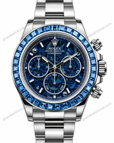 Super Clone Rolex Cosmograph Daytona Artisans de Genève Blue Skeleton Sapphire Bezel 116520 – Swiss SuperClone