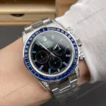 Super Clone Rolex Cosmograph Daytona Blue Sapphire Diamond Bezel Black Dial 116520 – Swiss SuperClone - photo 1