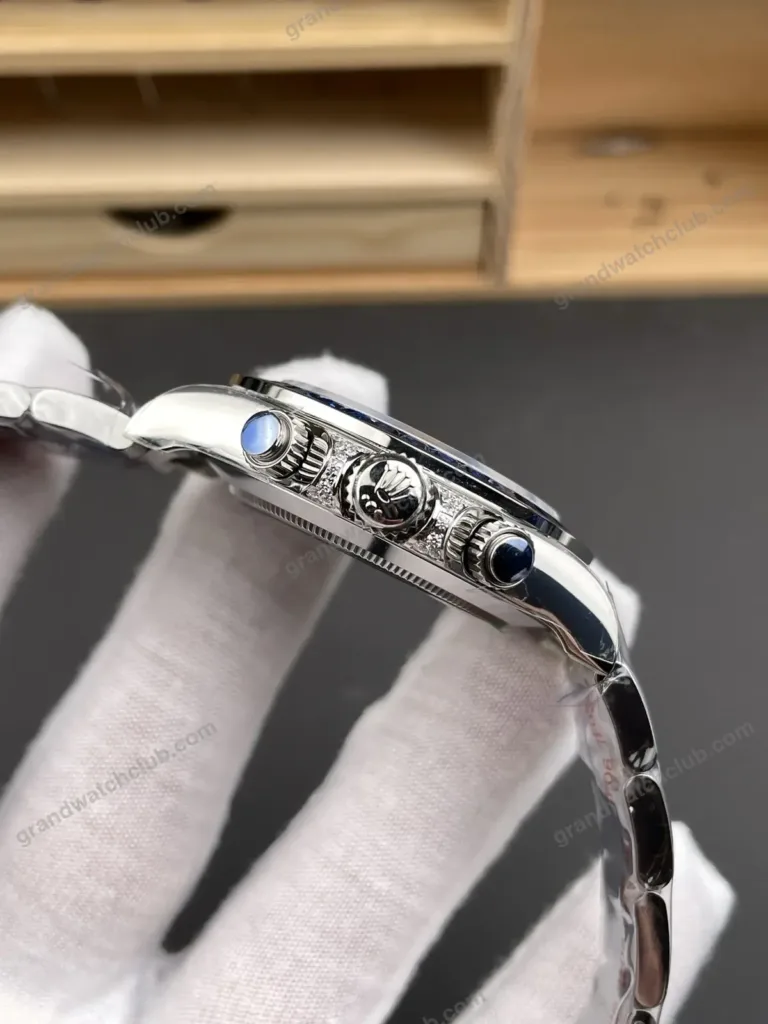 Super Clone Rolex Cosmograph Daytona Blue Sapphire Diamond Bezel Black Dial 116520 – Swiss SuperClone - photo 4