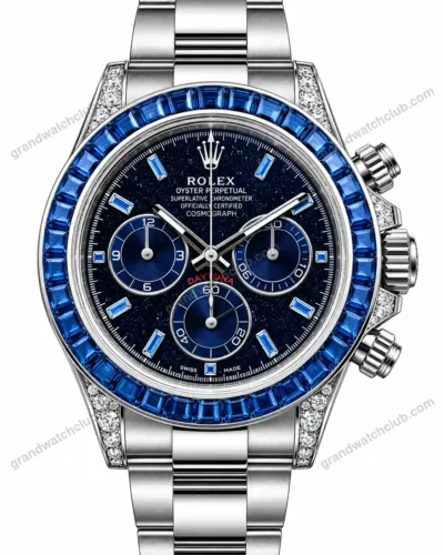 Super Clone Rolex Cosmograph Daytona Blue Sapphire Diamond Bezel Black Dial 116520 – Swiss SuperClone