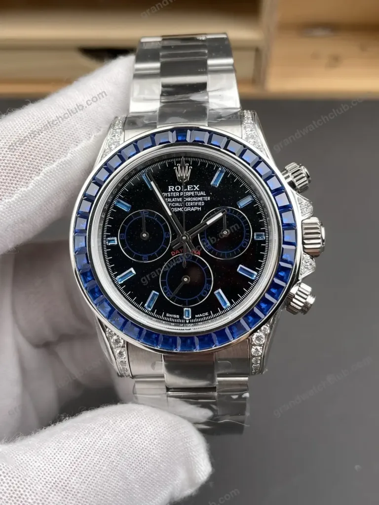 Super Clone Rolex Cosmograph Daytona Blue Sapphire Diamond Bezel Black Dial 116520 – Swiss SuperClone - photo 7