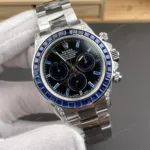 Super Clone Rolex Cosmograph Daytona Blue Sapphire Diamond Bezel Black Dial 116520 – Swiss SuperClone - photo 8