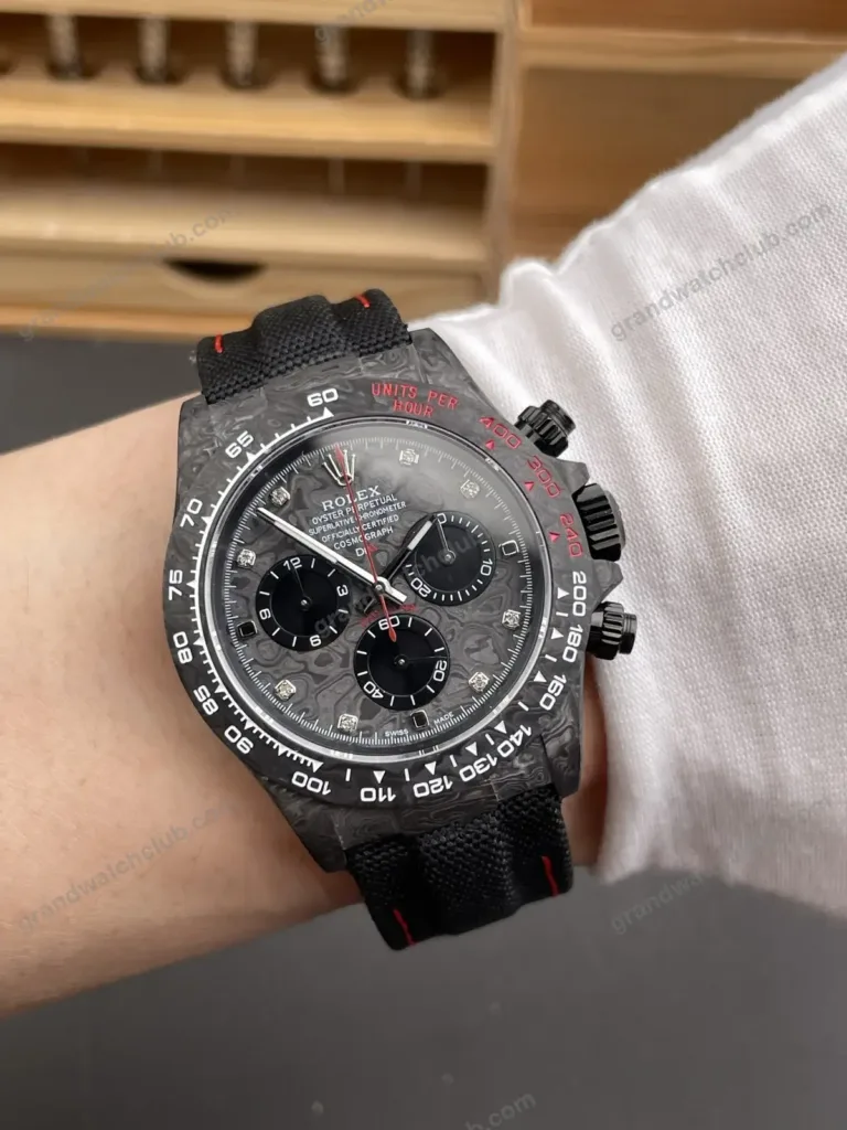 Super Clone Rolex Cosmograph Daytona DIW Carbon Diamond Dial Red Accent 116500LN – Swiss SuperClone - photo 1