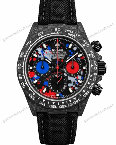 Super Clone Rolex Cosmograph Daytona DIW Carbon Graffiti Red Blue 116500LN – Swiss SuperClone