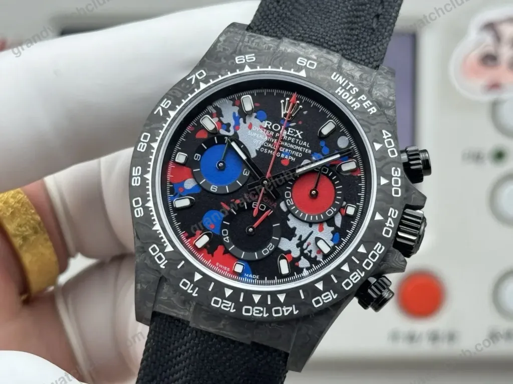 Super Clone Rolex Cosmograph Daytona DIW Carbon Graffiti Red Blue 116500LN – Swiss SuperClone - photo 5
