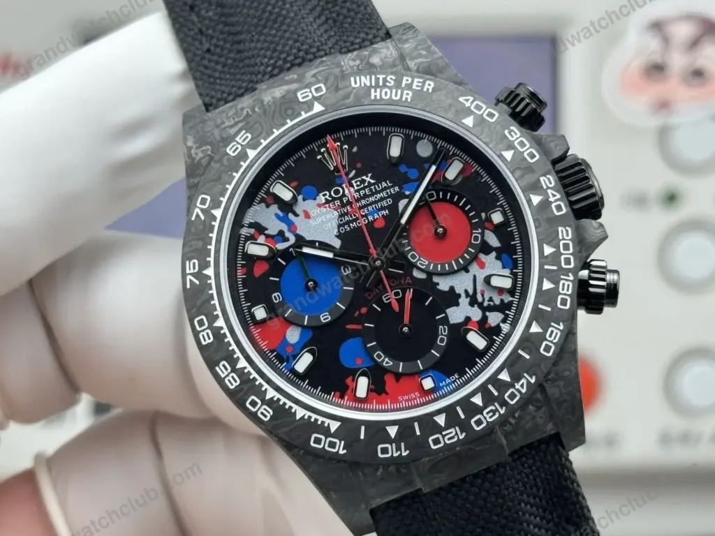 Super Clone Rolex Cosmograph Daytona DIW Carbon Graffiti Red Blue 116500LN – Swiss SuperClone - photo 6