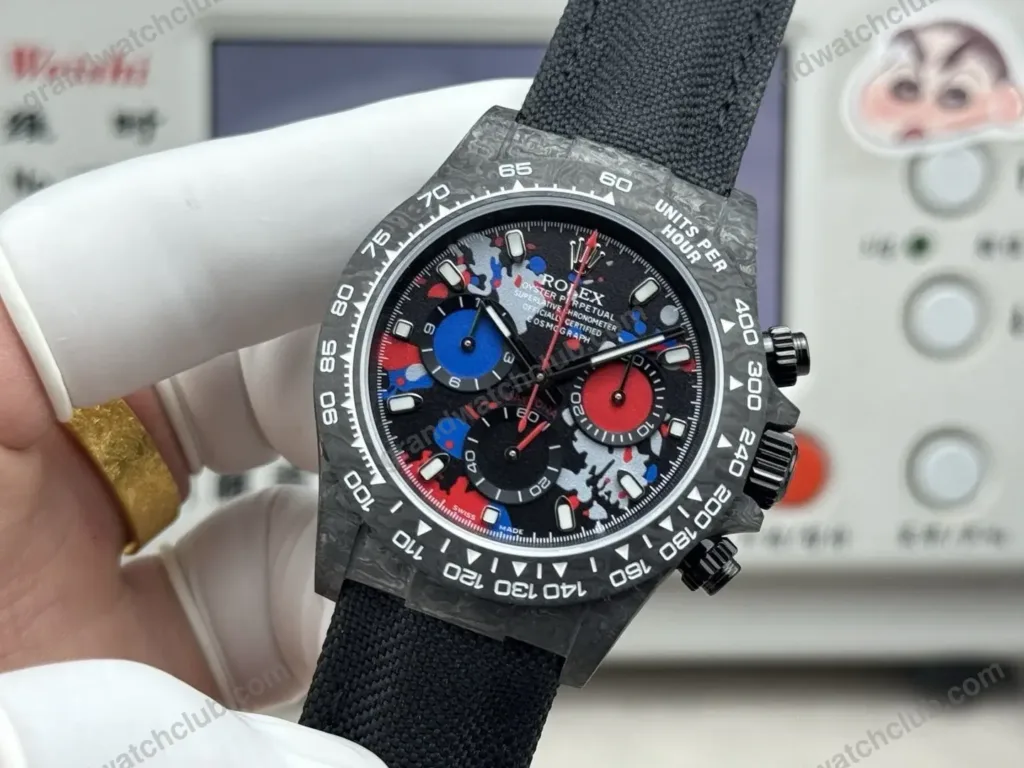 Super Clone Rolex Cosmograph Daytona DIW Carbon Graffiti Red Blue 116500LN – Swiss SuperClone - photo 7