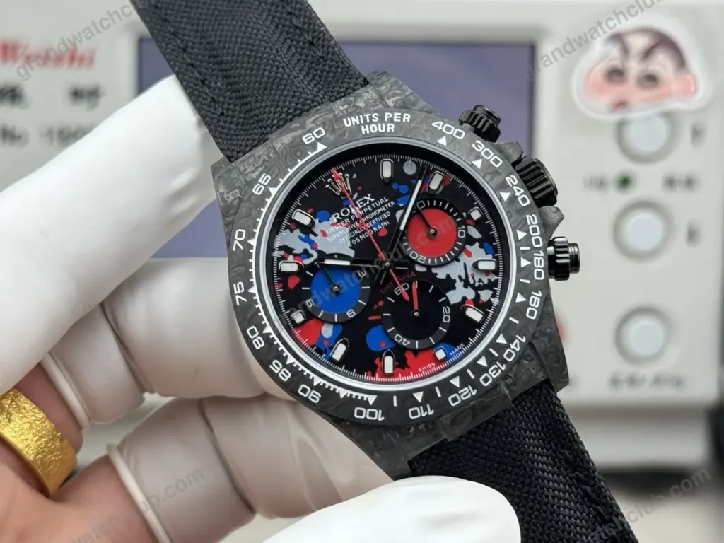 Super Clone Rolex Cosmograph Daytona DIW Carbon Graffiti Red Blue 116500LN – Swiss SuperClone - photo 8