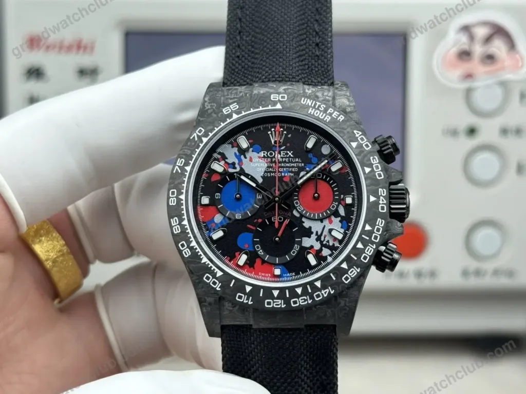 Super Clone Rolex Cosmograph Daytona DIW Carbon Graffiti Red Blue 116500LN – Swiss SuperClone - photo 9