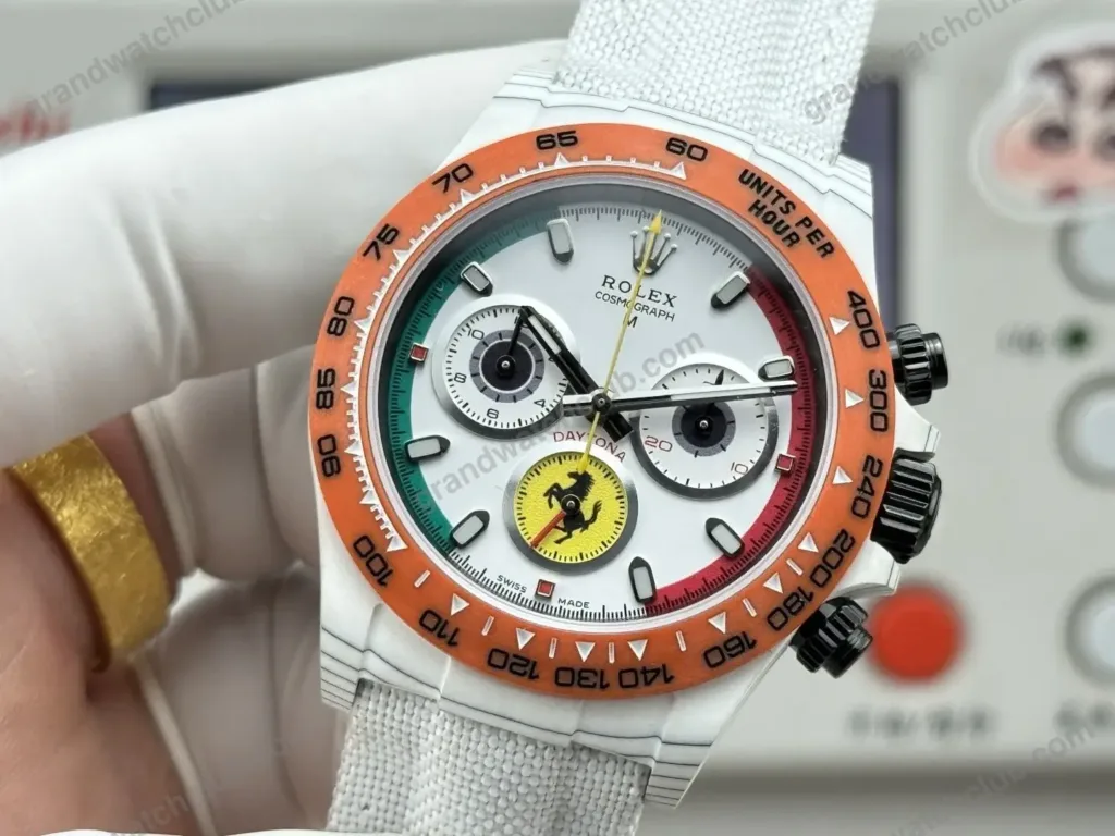 Super Clone Rolex Cosmograph Daytona DIW Ferrari White Carbon Orange Bezel 116500LN – Swiss SuperClone - photo 5