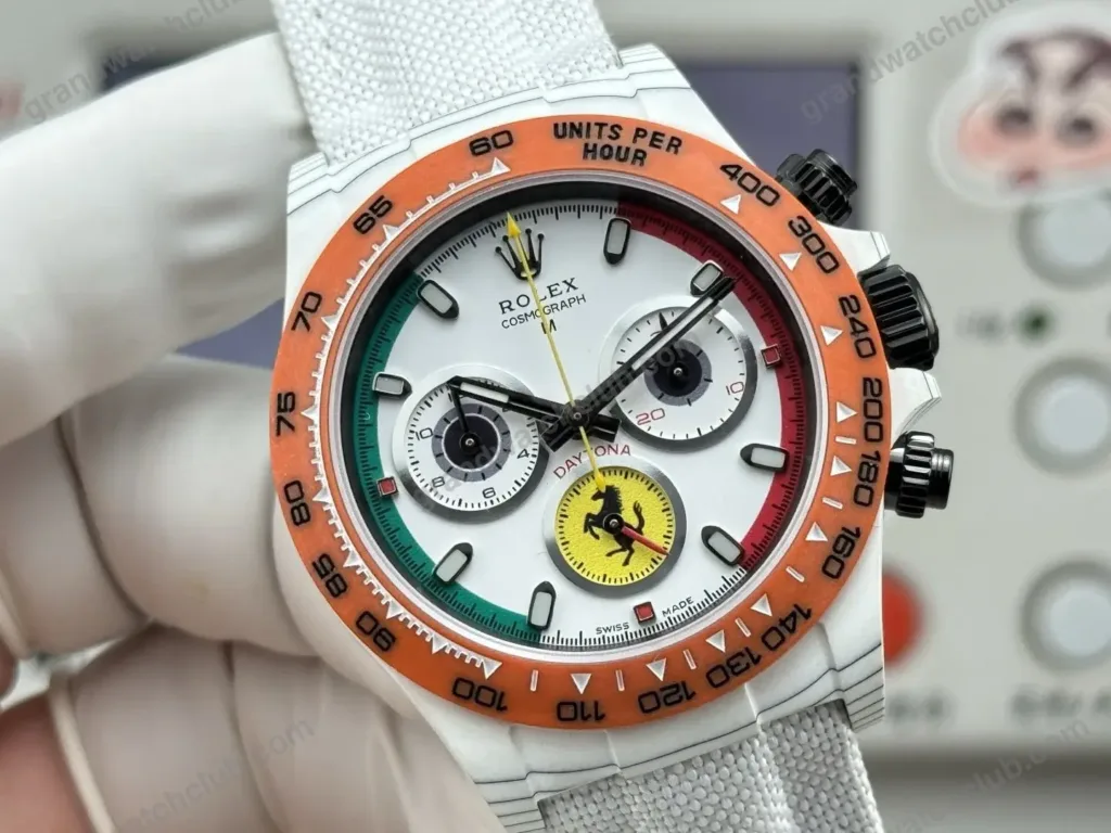 Super Clone Rolex Cosmograph Daytona DIW Ferrari White Carbon Orange Bezel 116500LN – Swiss SuperClone - photo 6