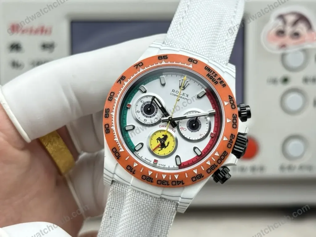 Super Clone Rolex Cosmograph Daytona DIW Ferrari White Carbon Orange Bezel 116500LN – Swiss SuperClone - photo 7