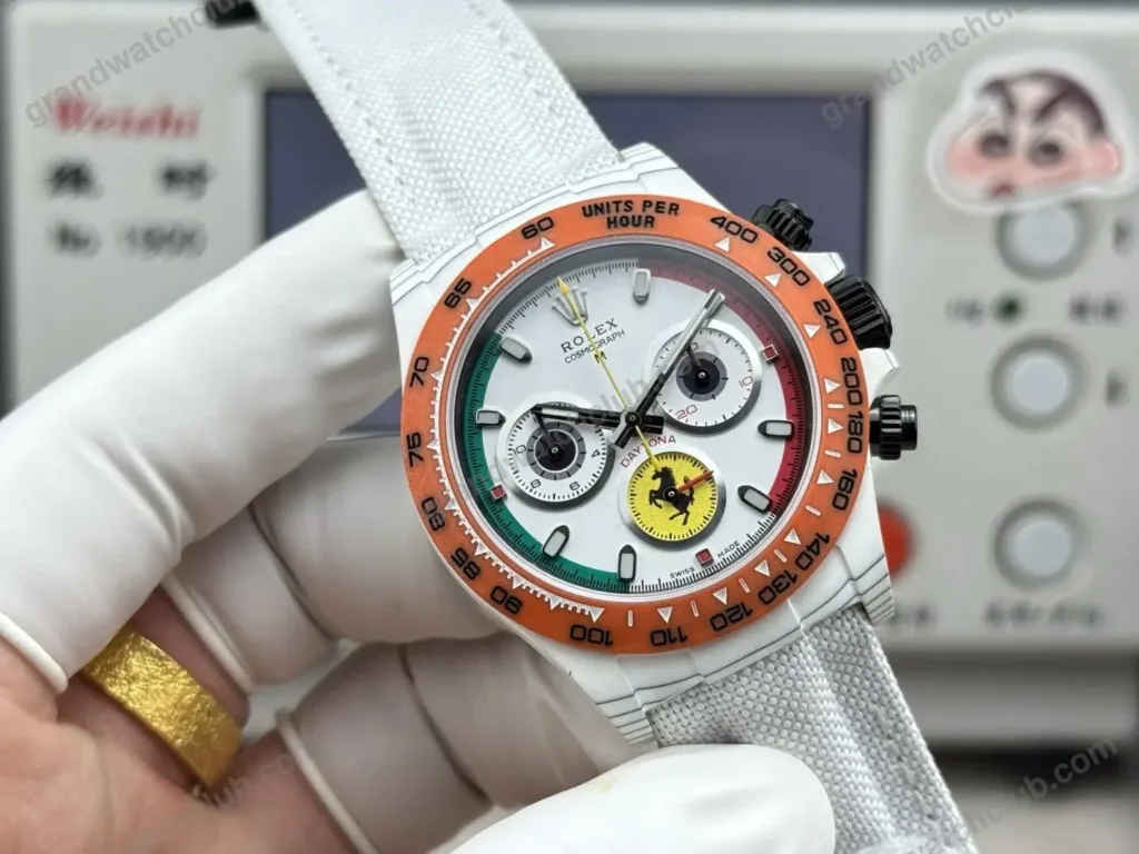 Super Clone Rolex Cosmograph Daytona DIW Ferrari White Carbon Orange Bezel 116500LN – Swiss SuperClone - photo 8