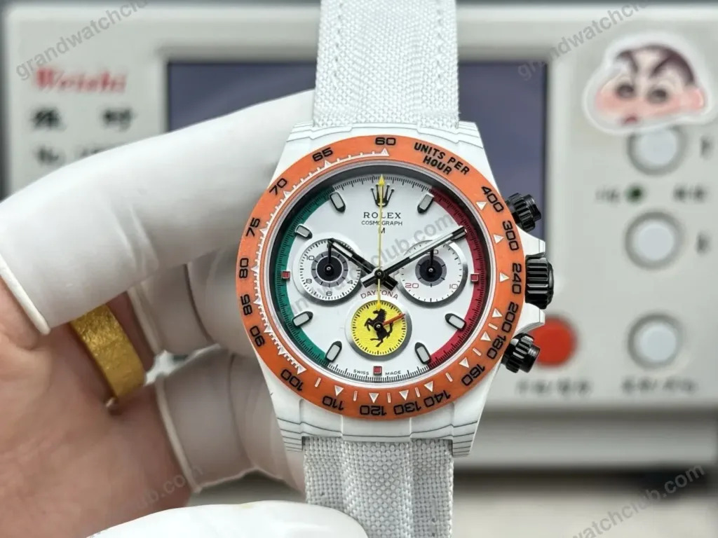 Super Clone Rolex Cosmograph Daytona DIW Ferrari White Carbon Orange Bezel 116500LN – Swiss SuperClone - photo 9
