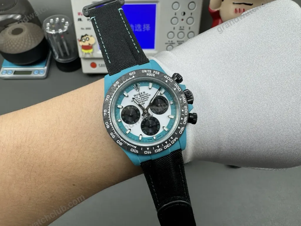 Super Clone Rolex Cosmograph Daytona DIW Turquoise Carbon Panda 116500LN – Swiss SuperClone - photo 4