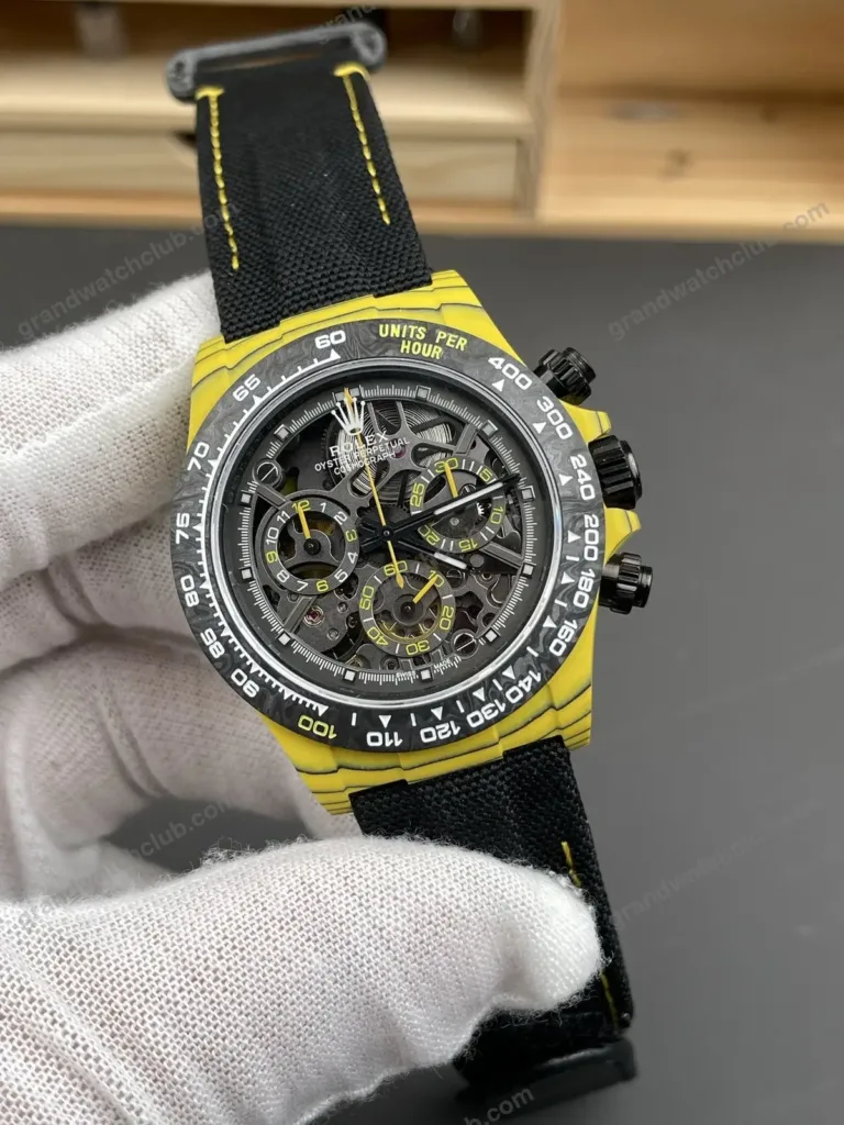 Super Clone Rolex Cosmograph Daytona DIW Yellow Carbon Skeleton 116500LN – Swiss SuperClone - photo 8