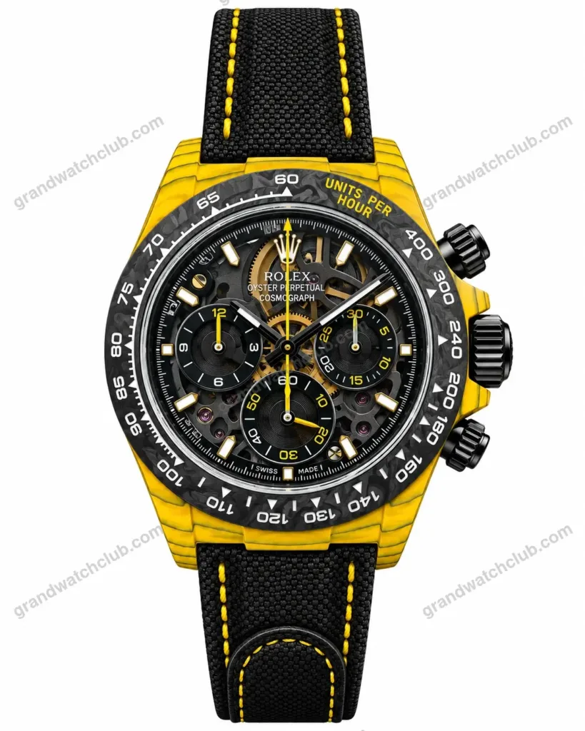 Super Clone Rolex Cosmograph Daytona DIW Yellow Carbon Skeleton 116500LN – Swiss SuperClone