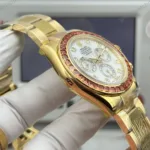Super Clone Rolex Cosmograph Daytona Mother of Pearl Diamond Dial Orange Sapphire Bezel 116578SACO – Swiss SuperClone - photo 4