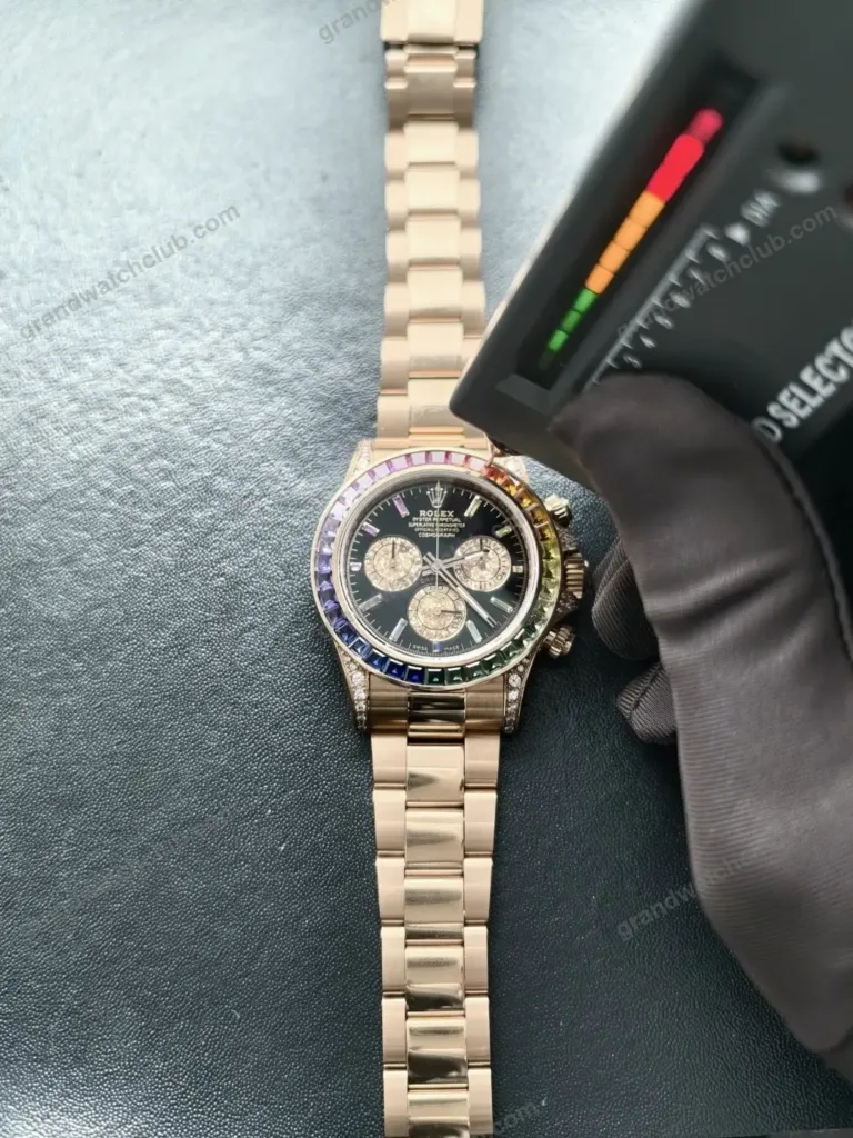 Super Clone Rolex Cosmograph Daytona Rainbow Everose Gold Black Dial 116595RBOW – Swiss SuperClone - photo 10