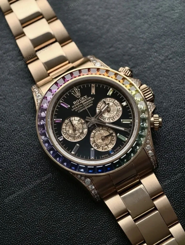 Super Clone Rolex Cosmograph Daytona Rainbow Everose Gold Black Dial 116595RBOW – Swiss SuperClone - photo 24