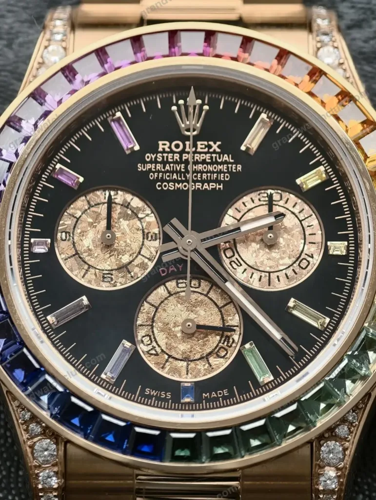 Super Clone Rolex Cosmograph Daytona Rainbow Everose Gold Black Dial 116595RBOW – Swiss SuperClone - photo 25