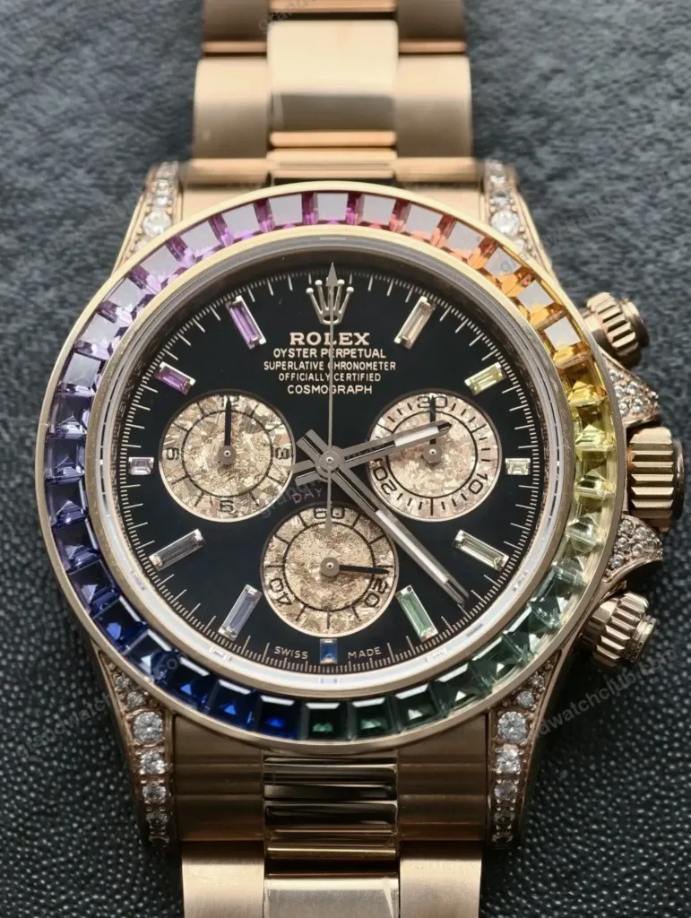 Super Clone Rolex Cosmograph Daytona Rainbow Everose Gold Black Dial 116595RBOW – Swiss SuperClone - photo 26