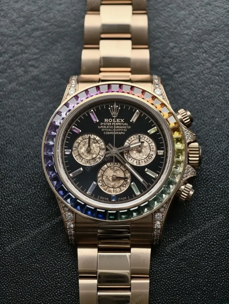 Super Clone Rolex Cosmograph Daytona Rainbow Everose Gold Black Dial 116595RBOW – Swiss SuperClone - photo 27