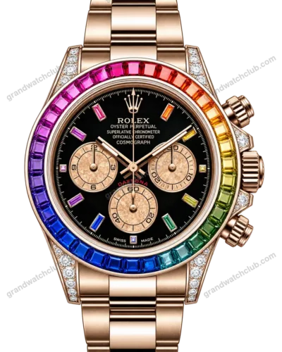 Super Clone Rolex Cosmograph Daytona Rainbow Everose Gold Black Dial 116595RBOW – Swiss SuperClone