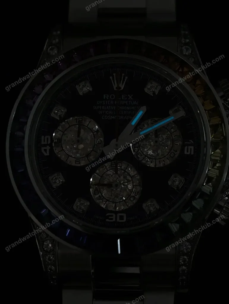Super Clone Rolex Cosmograph Daytona Rainbow Sapphire Black Diamond Dial 116599RBOW – Swiss SuperClone - photo 13