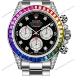 Super Clone Rolex Cosmograph Daytona Rainbow Sapphire Black Diamond Dial 116599RBOW – Swiss SuperClone