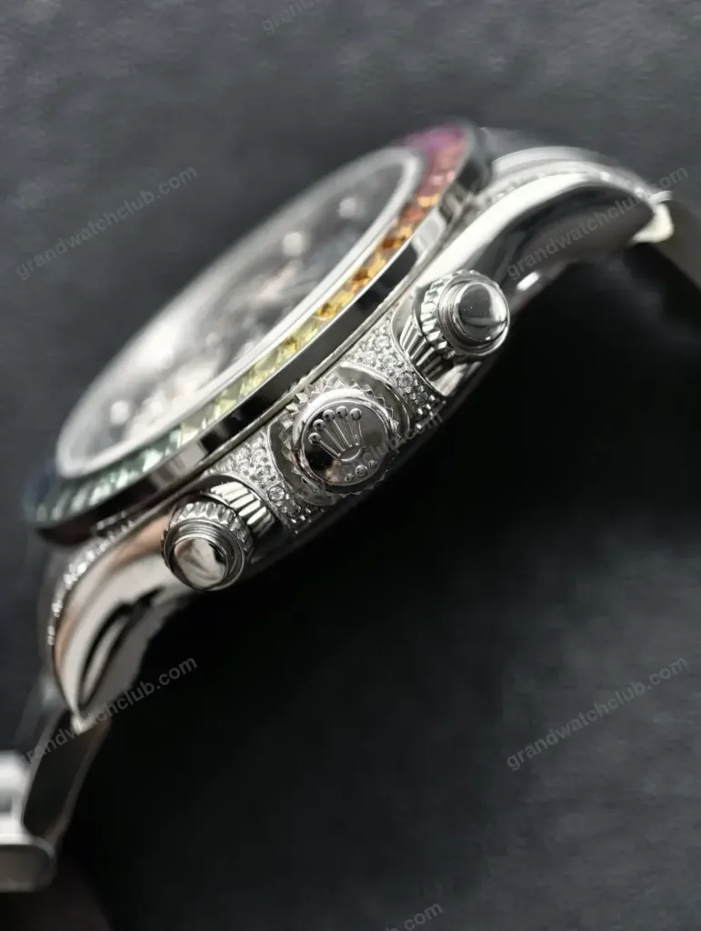 Super Clone Rolex Cosmograph Daytona Rainbow Sapphire Black Diamond Dial 116599RBOW – Swiss SuperClone - photo 22