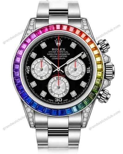 Super Clone Rolex Cosmograph Daytona Rainbow Sapphire Black Diamond Dial 116599RBOW – Swiss SuperClone