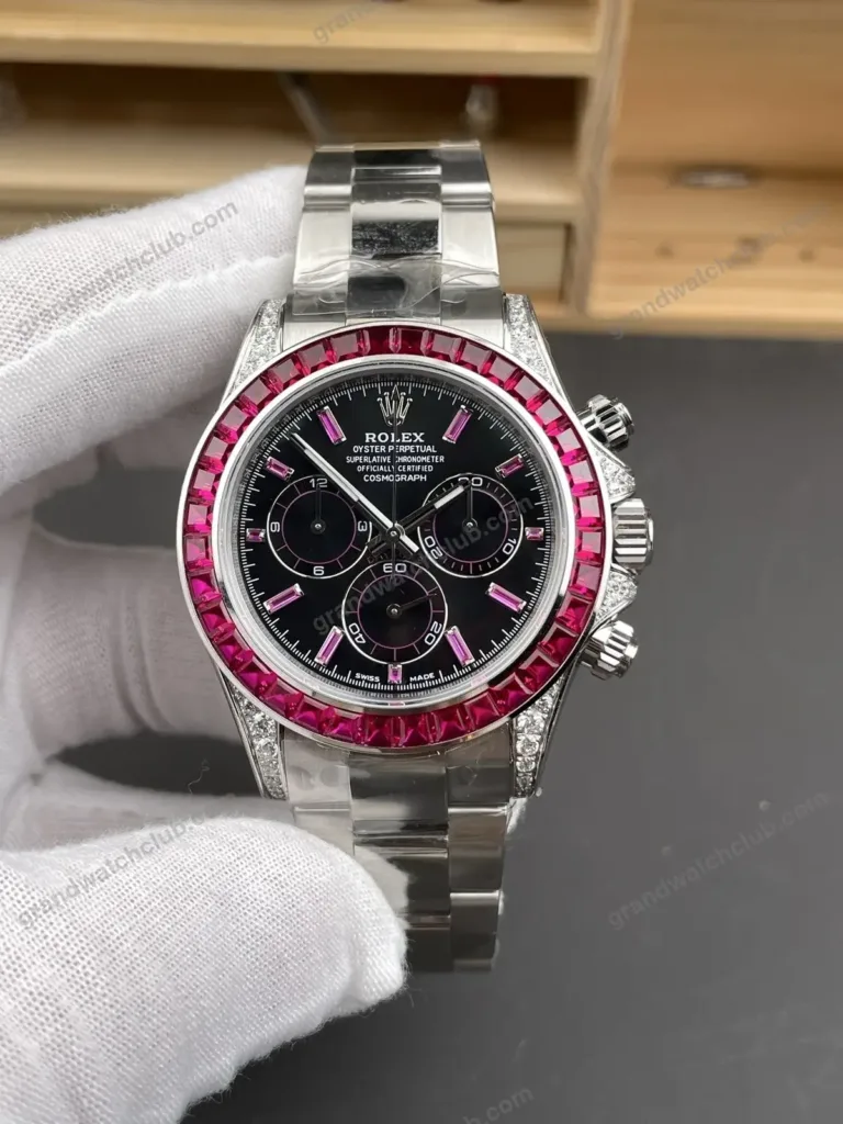 Super Clone Rolex Cosmograph Daytona Ruby Sapphire Bezel Black Dial 116520 – Swiss SuperClone - photo 10
