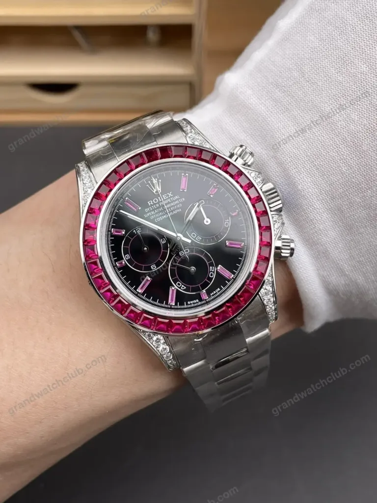 Super Clone Rolex Cosmograph Daytona Ruby Sapphire Bezel Black Dial 116520 – Swiss SuperClone - photo 2